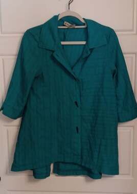 A La Carte Teal Blue 3/4 Sleeve Button Front Jacket Blazer Size M